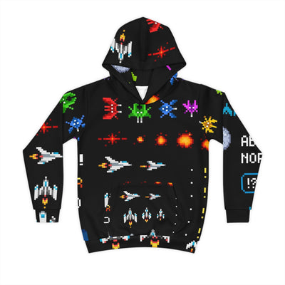 WAREHOUSE BAE Kids' Retro Video Game HoodieWAREHOUSE BAEAll Over PrintsToday's parents and guardians keep up with the latest trends, and hoodies have made their way into children's fashion too. We'll print your original designs all over